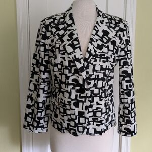 Transitions Abstract Pattern Stretch Cotton Cropped Black White Blazer Size PL